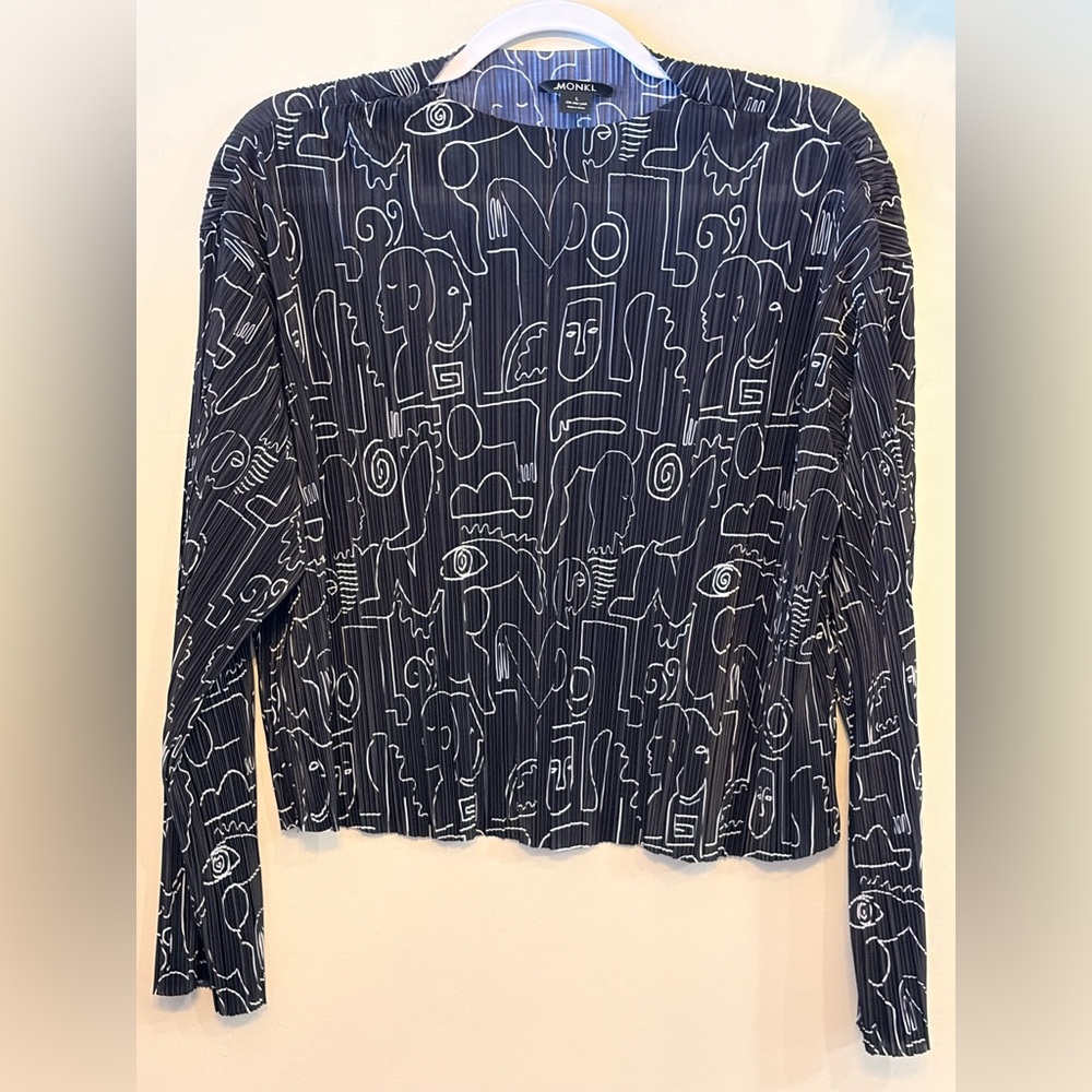 Asos MUNKL Pleated Abstract Line Print Long Sleeve Top